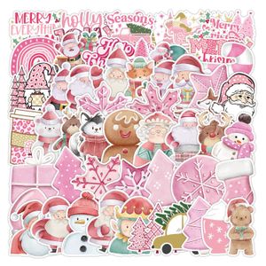 50PCS Cute Pink Santa Claus Christmas Cartoon Stickers Laptop Phone Snowboard Luggage Fridge DIY Kid Toy Sticker Decals