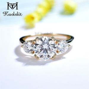 Solitaire Ring Halkalar Kuololit 2.8Ct 18K 14K Sarı Altın Kadınlar için D VVS Yuvarlak Solitaire Double Halo Nişan Noel 221024