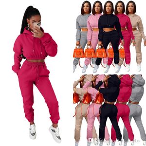 Vendita al dettaglio Tute invernali Donna 2 pezzi Jogger Set manica lunga Felpa con cappuccio Felpa con cappuccio Pullover Pantaloni sportivi Abiti Moda Tuta sportiva