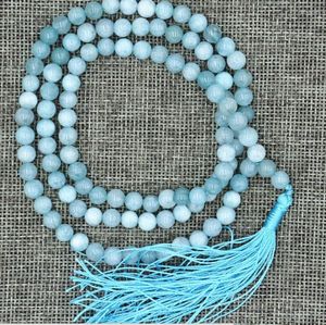 Hängen 6mm Stone Buddhist Natural Aquamarine 108 Bönpärlor Mala Armband Halsband Jade Jewelry Crystal