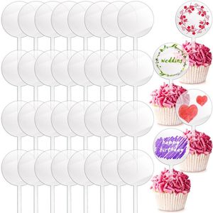 Suprimentos festivos 15 pçs Transparente em branco redondo/coração Acrílico Bolo Toppers DIY Casamento Festa de Aniversário Cupcake Inserir Cartão Decorações Ferramentas