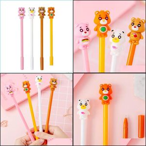 Canetas gel 40pcs Creative Cute Bear Cartoon Gel Canetas Preto 0 5mm Student Stationaria Presente Kawaii Supplies Y200709 Drop Delivery Dh1vt