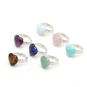 Natural Stone Heart Open Ring Women Opal Crystal Turquoise Finger Rings Gift For Love Girl Girlfriend