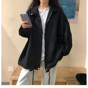 女性のトレンチコート韓国語バージョンゆるい薄い長袖Y2Kウィンドブレイカーサンプロテクションコートソリッドカラーレトロシャツ学生ガールトップ