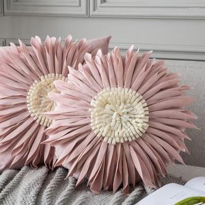 Kissen Mode Moderner Stil Rosa Weiß Wurfkissen 45 45 cm Samtnaht 3D Chrysantheme Taille Blauer Bezug