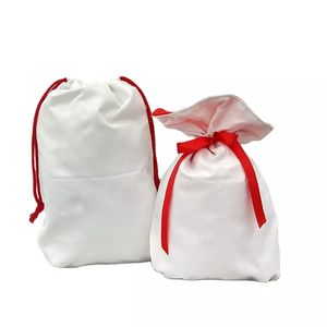 Festival Drawstring Candy Gift Bag Christmas Plaid Canvas Sublimation Sack para impress￣o DIY