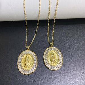 Collane con ciondolo Gioielli da donna per uomo Collana regolabile in acciaio inossidabile Vergine Maria unisex con zirconi dorati