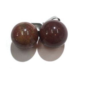 14MM Round Gemstone Pendants Necklace Natural Dangle Ball Red Jasper Charms Healing Chakra Stone Charm Sphere Jewelry 45CM Black Leather