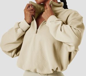 ヨガの衣装プルオーバーハイカラーフィットネスエクササイズアウトドアランニングプルロープジッパールーズロングスリーブパーカー女性