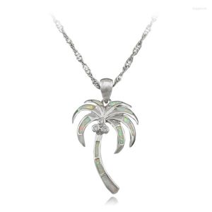Pendant Necklaces White Fire Opal Palm Tree Silver Plated Pendants For Men Women Unisex OP431
