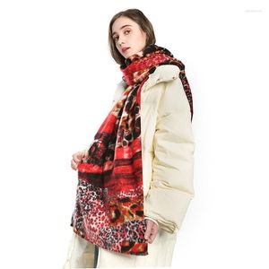 Hats Scarves Gloves Sets All match Thin Scarf Autumn And Winter Ladies Imitation Cashmere Leopard Stitching Printed