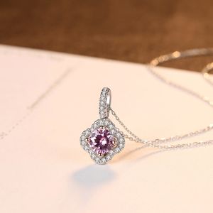 Luxury Colorful Gems s925 Silver Flower Pendant Necklace Women Jewelry Korean Fashion Micro set Zircon Charm Chain Necklace Accessories