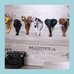 Ganci Rails Resin Crafts Retro Home Wall Hooks Una varietà di simpatici animali realistici Head Deer Hook Decorazioni Explosion Models Whol Dh4Gt