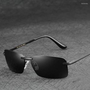 Güneş gözlüğü viodream erkek polaroid metal çerçevesiz klasik çerçeve antiglare tac uv400 kare lensler güneş gözlükleri gafas de sol