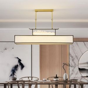Pendant Lamps Chinese Style Chandelier Rectangular Simple Restaurant Bar Tea Room Desk All Copper Lamp