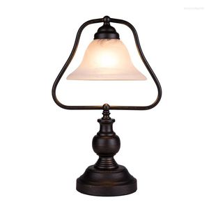 Table Lamps Study Room Lights Vintage Height 18" European Bronze Metel Base Glass Lampshade Living Reading Desk Lighting Fixtures