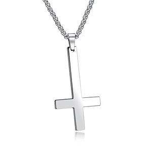 Glossy Upside Down Cross Pendant Necklace K Gold Plated Necklace Stainless Steel Religious Jewelry Gold Silver Black263I