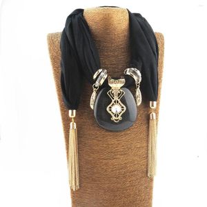 Pendant Necklaces Women Scarf Necklace Cotton Chiffon Fringe Tassel Ladies Bohemia Shawl Neckerchief With Beads Ethnic Jewelry Hijab Gift