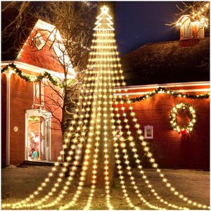 CNSUNWAY Outdoor Christmas Decorations Star String Light 420 LED Waterproof Waterfall Lights Tree Topper 8 Lighting Modes String Yard Patio Garden Party