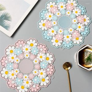 Table Mats INS Japanese-style Daisy Cherry Blossom Heat Insulation Mat Flower Tea Cup Pad Home Anti-skid Cutlery Round