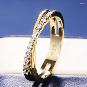 Wedding Rings Fashion Gold Color X Shape Cross Bands For Women Cubic Zirconia Ring Bride Daily Wear Cocktail Party Engagement Jewelry