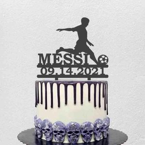 Party Supplies Personalized Football Cake Topper Custom Name Date Man Playing For Fans Birthday Decoration