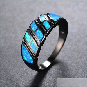 Eheringe Eheringe Einzigartiger Stil Weiblicher Blauer Feueropal Ring Mode 14Kt Schwarzgold Für Frauen Versprechen Kleines Kreuz Verlobung Dhife