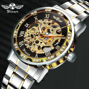 Winner Hollow Mechanical Mens Watches Top Brand Luxury Iced Crystal Fashion Punk Steel Owatch per Man Clock 201113259R