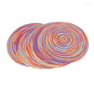 Table Mats Braided Colorful Round Place For Kitchen Dining Runner Heat Insulation Non-Slip Washable Fall Placemats Set Of 6