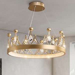 Modern Crown Crystal Pendant Lamps American Luxury Shining Pendant Lights Fixture LED European Art Deco Hanging Chandelier Elegant Living Room Bedroom Droplight