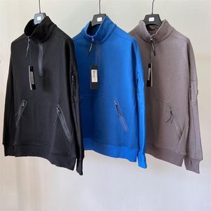 Erkek Hoodies Sweatshirts Dönüş Yaka Erkekler Uzun Kollu Yarım Zipper Günlük Giysiler CP Lüks