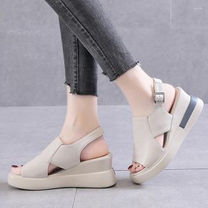 Sandaler Kvinnor Fashion Shoes Solid Color Open Toe Soft Platform Wedge Heels Slip On Mules Slipper Zapatos Female Footwear