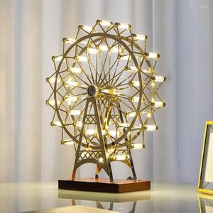 Bordslampor LED NATTLIGHT FIXITUR GULD ROINTLATS STÅL LAMP Hem Belysning Design Julklapp Ferris Wheel Decorative Desk
