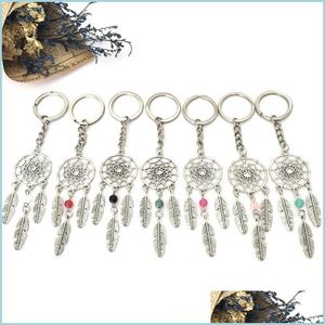 Keychains coranyards siercolor Dreamcatcher Keatchain Feather Leaf Dreamnet Catcher Keyholder Pink Branca Branca pendurada Decora￧￣o Dhjif