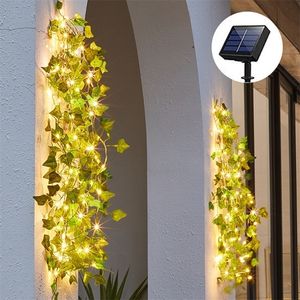 Bahçe Dekorasyonları Solar Ivy String Lights Yapay Vine Garland Peri Yeşil Yaprak Işık Açık Dış Mekan Dekor 221025