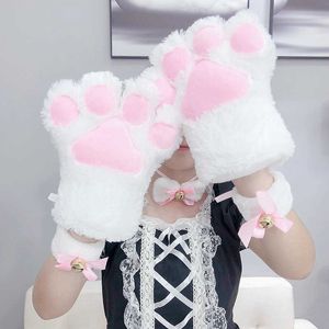 Fingerless Gloves 1pcs Women Girls Cute Cat Kitten Paw Claw Warm Mittens Soft Anime Cosplay Plush For Halloween Party Accessories Gift NEW L221020