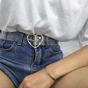 Cintos 2022 Fashion Belt Belt Golden Silver Love Round Fuckle Sweet Cute Plástico Japonês Versátil Strap