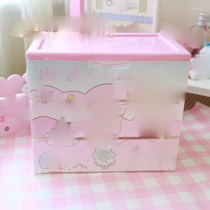 Cosmetic Bags Cartoon Cute Little Stars Toy Three-layer Drawer Storage Box Bins Creative Girls Desktop Pink Plastic Case