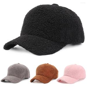 Berretti da ciclismo Berretto da baseball invernale in peluche femminile in pile di agnello con visiera Casual da donna da uomo addensare caldo cappello di lana classico da strada alla moda