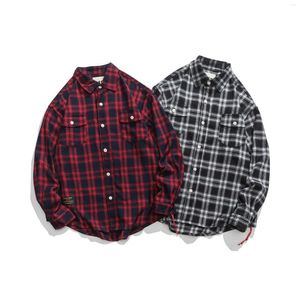 Men's Casual Shirts High Quality Men F/W Thick Pockets Plaid Tartan Flannel Shirt Oversize Fit