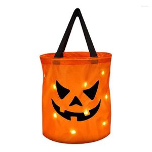 Present Wrap Halloween Candy Påsar LED Pumpkin Bucket Light-Weight Goody for Kids Supplies Favors