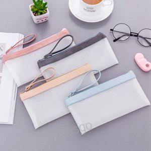 School Students Pencil Bags Frosted Clear Zipper Pen Case Boys Girls Transparent Cosmetic Bag Handhold Stationery Storage Bags BH7778 TQQ