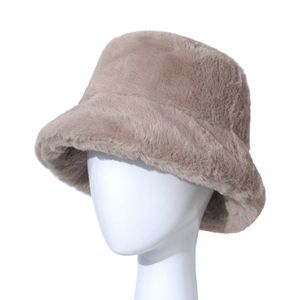 Beanie/Skull Caps Faux Fur Bucket Hat Winter Warm Soft Solid Thick Plush Bucket Hat Men Women Outdoor Fishing Caps Flat Top Panama Hats T221020