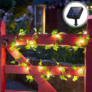 Struny 20/50/100 LED Solar Fairy Light 2/5/10M 8 Tryb Garden Ivy Green Liść Wodoodporne na zewnątrz Garland Lampa zasilająca