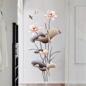 Naklejki ścienne w stylu chiński Lotus kwiat wystrój domu D Papier duże naklejki salon Pegatinas de Pared