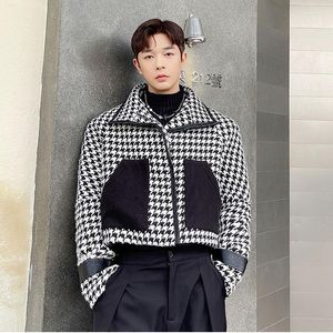 Männer Jacken Lose Beiläufige Hahnentritt Jacke Männer Japan Koreanische Streetwear Vintage Mode Kurzen Mantel Trend Chic Oberbekleidung Mann