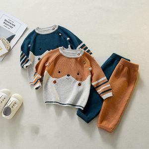 Kläder sätter baby 2022 Autumn Winter spädbarn barn tröja mode stickning stitching kostym tecknader födda pojkar kläder