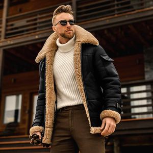 Erkekler yastıklı deri ceket kürk kucak yaka uzun kollu koyun derisi kaşmir kalınlaşmış ceket moda ortaçağ vintage kış s xl3300