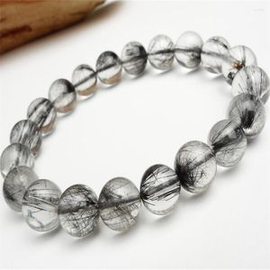Strang Tropfen 9mm Natürliche Grau Nadel Haar Schwarz Rutilquarz Kristall Runde Perlen Stretch Armbänder Für Frauen