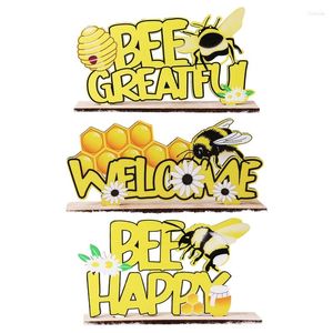 Curtain Wood Bee Letters Ornament Flower Bees Welcome Sign Desktop Art Crafts For Home Bedroom Office Tbletop Decoration Gift L21A